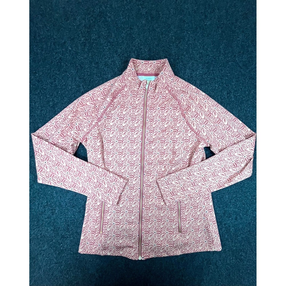 Sigrid Olsen Golf & Tennis Jacket Womens Medium Pink Floral Mock Neck Full Zip